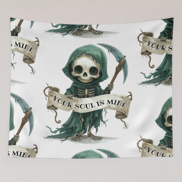 Item preview, Skeleton your soul is mine, green cape, Grim Reaper designed and sold by LiskoDesign.