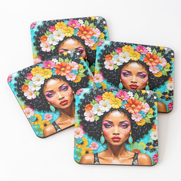 Item preview, Afro Bloom – Mosaic-Inspired Floral Portrait of a Black Woman designed and sold by EmeraldeaArt.