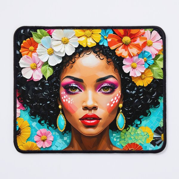 Item preview, Afro Bloom – Mosaic-Inspired Floral Portrait of a Black Woman designed and sold by EmeraldeaArt.