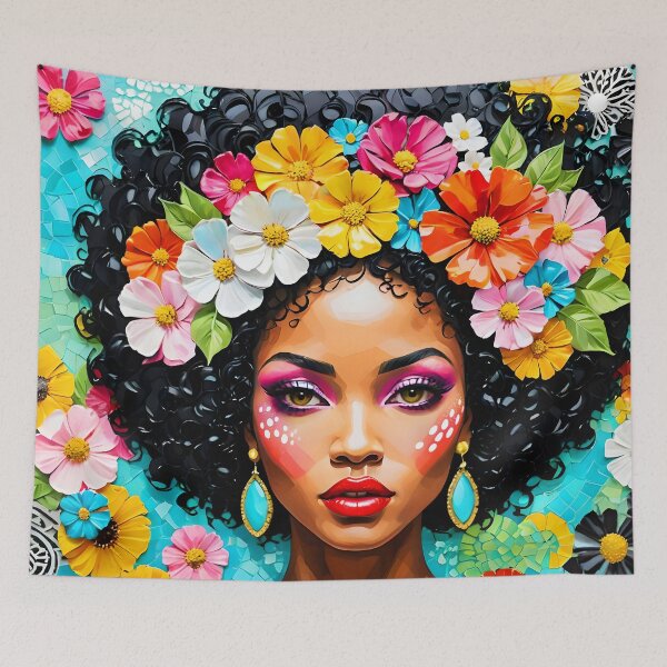 Item preview, Afro Bloom – Mosaic-Inspired Floral Portrait of a Black Woman designed and sold by EmeraldeaArt.