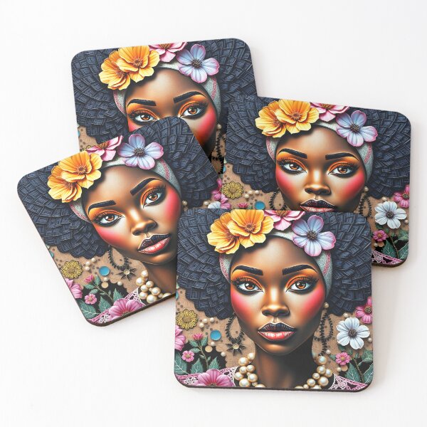 Item preview, Pearled Grace – Floral Afro Portrait with Mosaic Elegance designed and sold by EmeraldeaArt.