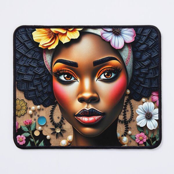 Item preview, Pearled Grace – Floral Afro Portrait with Mosaic Elegance designed and sold by EmeraldeaArt.