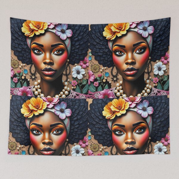 Item preview, Pearled Grace – Floral Afro Portrait with Mosaic Elegance designed and sold by EmeraldeaArt.