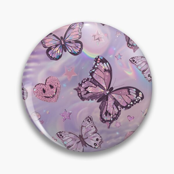 Item preview, Y2K Butterfly Sparkle Pattern — Holographic Pastel Aesthetic with Smiley Hearts & Stars designed and sold by NovaRune.