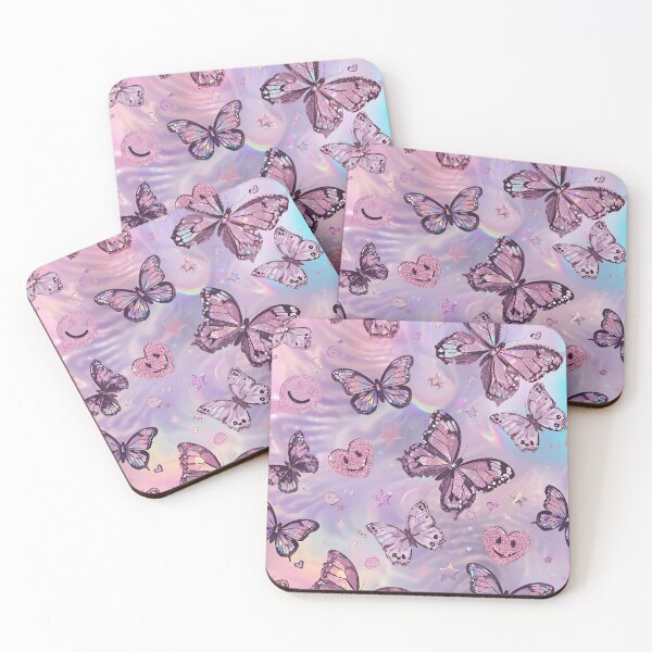 Item preview, Y2K Butterfly Sparkle Pattern — Holographic Pastel Aesthetic with Smiley Hearts & Stars designed and sold by NovaRune.