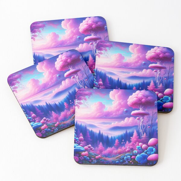 Item preview, Dreamshroom Valley – Surreal Pink and Blue Fungal Landscape designed and sold by EmeraldeaArt.