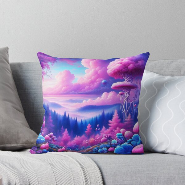 Item preview, Dreamshroom Valley – Surreal Pink and Blue Fungal Landscape designed and sold by EmeraldeaArt.