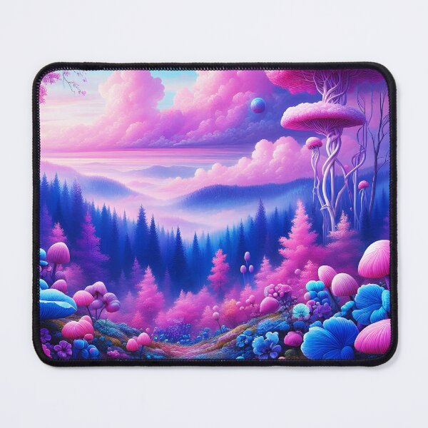 Item preview, Dreamshroom Valley – Surreal Pink and Blue Fungal Landscape designed and sold by EmeraldeaArt.