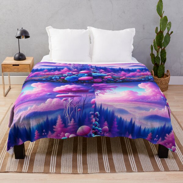 Item preview, Dreamshroom Valley – Surreal Pink and Blue Fungal Landscape designed and sold by EmeraldeaArt.