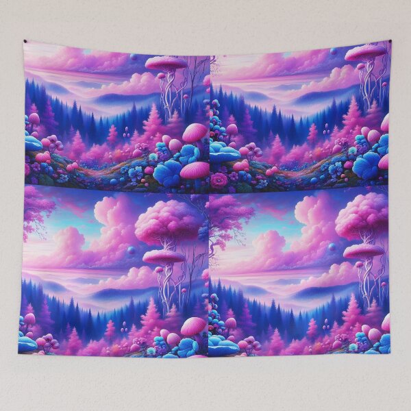 Item preview, Dreamshroom Valley – Surreal Pink and Blue Fungal Landscape designed and sold by EmeraldeaArt.