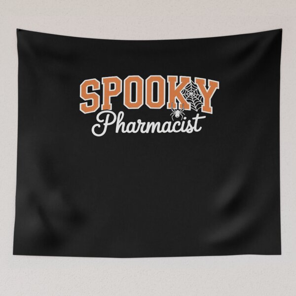 Item preview, Spooky Pharmacist Halloween Spider Varsity Orange Letters designed and sold by AmparoBoyle.