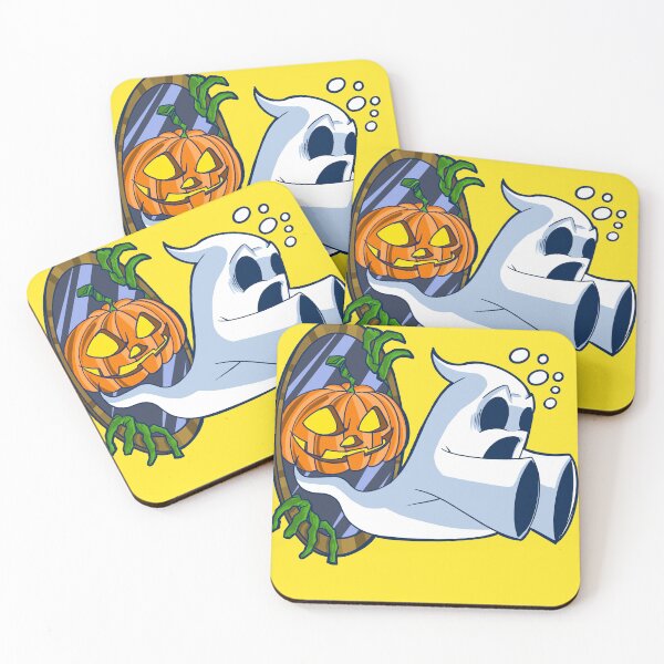 Item preview, A little ghost scared by a Halloween pumpkin coming out of the mirror designed and sold by fifou96.