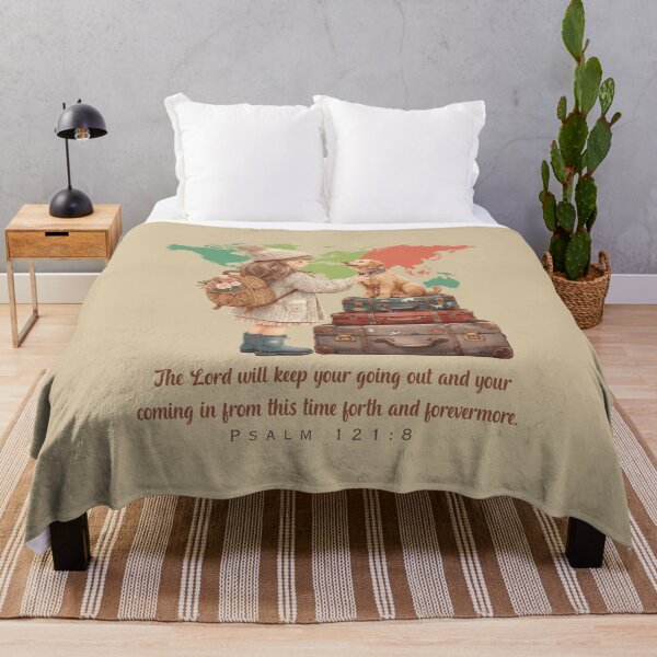 Item preview, Christian Travel Art – Psalm 121:8 “The Lord Will Keep Your Going Out and Coming In” | Faith-Inspired Girl & Dog Illustration designed and sold by AmenAlways.