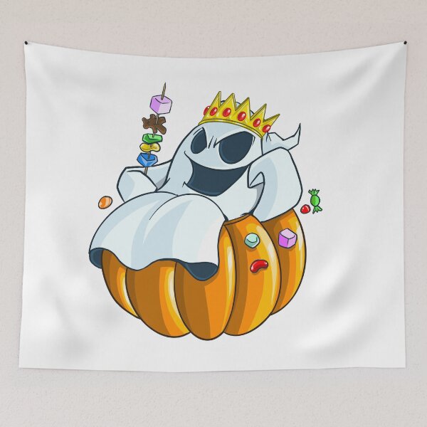 Item preview, A little ghost king on his Halloween pumpkin throne with his candy designed and sold by fifou96.