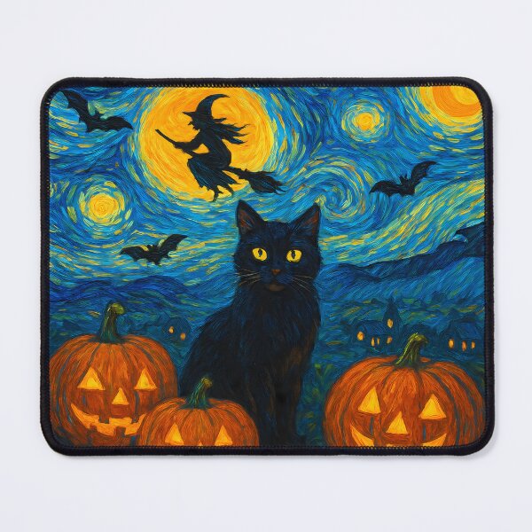 Item preview, Halloween Witch Black Cat Van Gogh Starry Night designed and sold by Jaanussar.