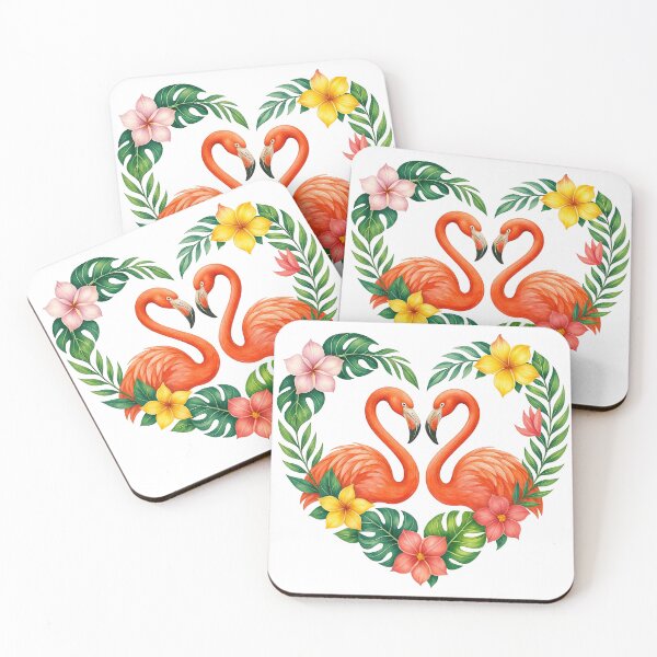 Item preview, Tropical Flamingo Couple in Heart-Shaped Floral Wreath designed and sold by ArtfulWeave.