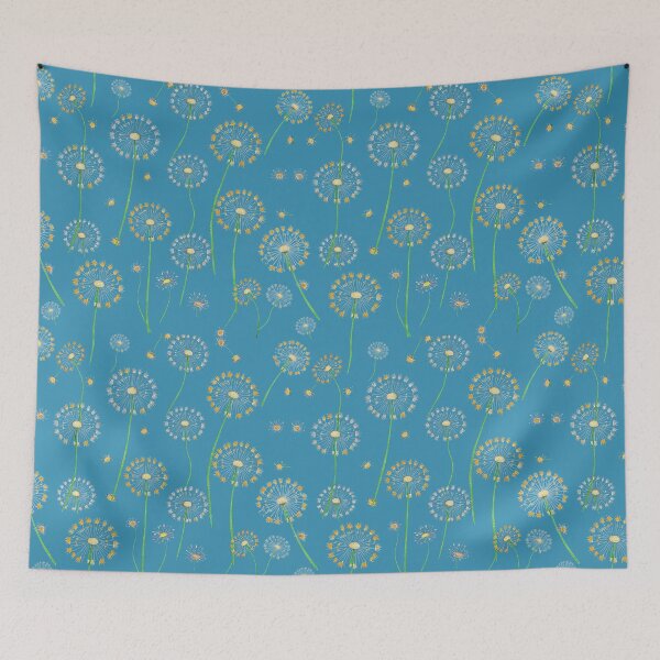 Item preview, Copia de un elegante estampado de diente de león sobre fondo azul: impresión artística botánica moderna designed and sold by PAPIRO SIGLO XXI.