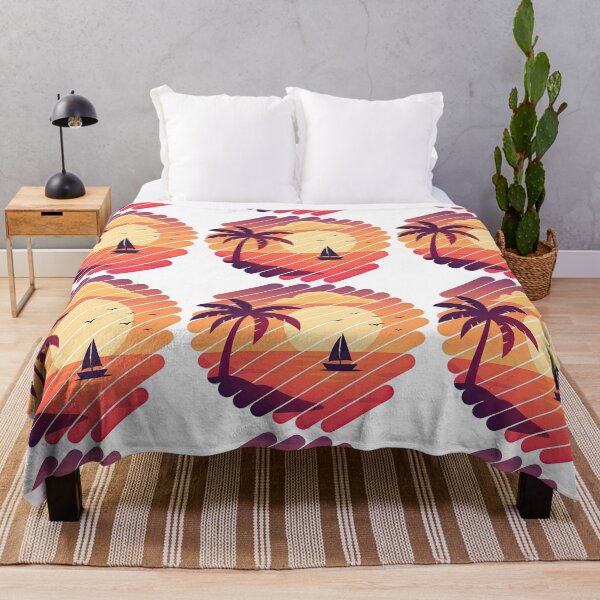 Item preview, Vintage Sunset Beach Scene with Palm Tree and Sailboat designed and sold by ArtfulWeave.