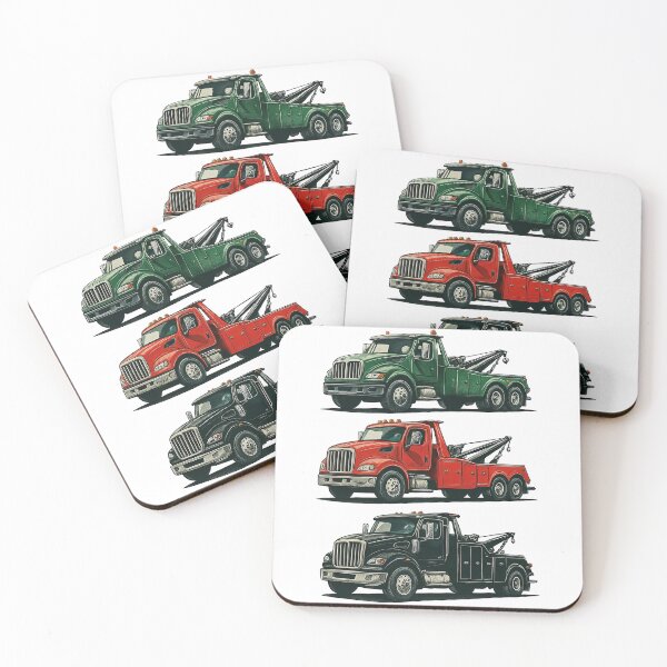 Item preview, Three Tow Trucks in Red, Green, and Black Vintage Style designed and sold by ArtfulWeave.