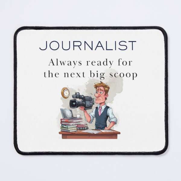 Item preview, Funny Journalist Shirt – Always Ready, Still Waiting for the Scoop | Bored News Reporter Tee with Camera, reporter humor shirt, tv reporter parody shirt, journalist meme t-shirt, funny journalist mug designed and sold by BrewtifulMugs.