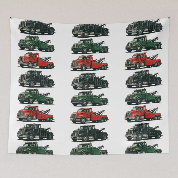 Item preview, Three Tow Trucks in Red, Green, and Black Vintage Style designed and sold by ArtfulWeave.