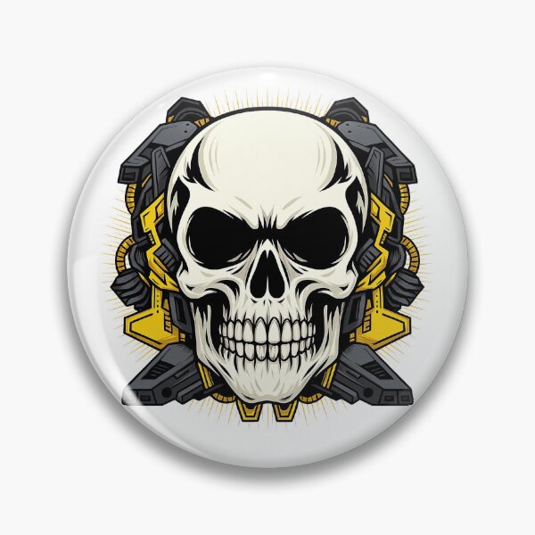 Artikelvorschau, Mechanischer Totenkopf mit industriellen gelben und schwarzen Elementen entworfen und verkauft von ArtfulWeave.