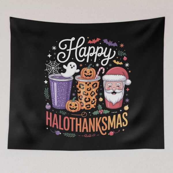 Item preview, Happy Hallothanksmas Halloween Thanksgiving Christmas designed and sold by Gogetgiggles.