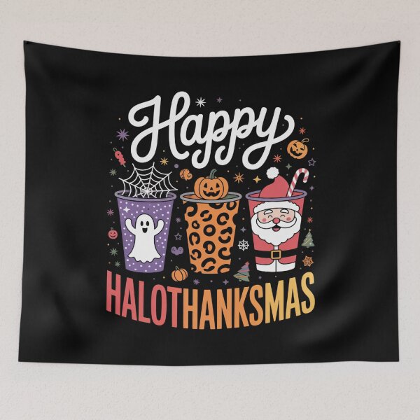 Item preview, Happy Hallothanksmas Halloween Thanksgiving Christmas designed and sold by Gogetgiggles.