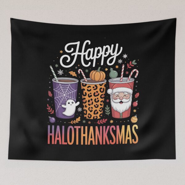 Item preview, Happy Hallothanksmas Halloween Thanksgiving Christmas designed and sold by Gogetgiggles.