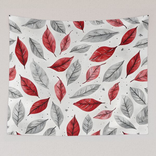 Item preview, Festive Christmas Leaf Print Joyeux Noel Holiday Foliage Red and Silver designed and sold by LeafPrints.