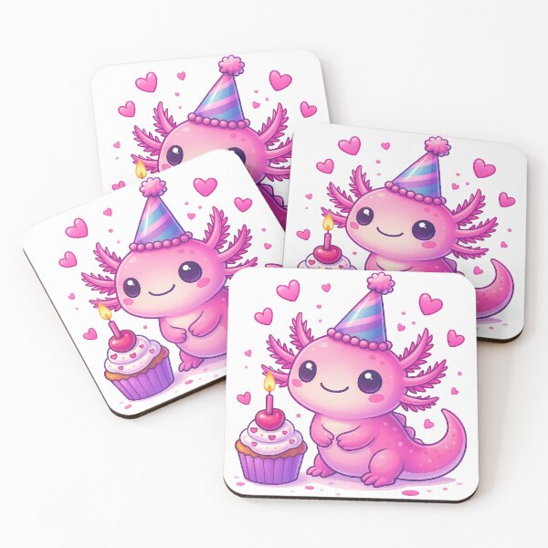 Item preview, Cute Birthday Axolotl with Cupcake and Party Hat designed and sold by ArtfulWeave.