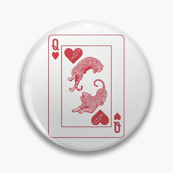 Artikelvorschau, Spielkarte Herzkönigin mit roten Tigern und Blitzsymbolen entworfen und verkauft von ArtfulWeave.