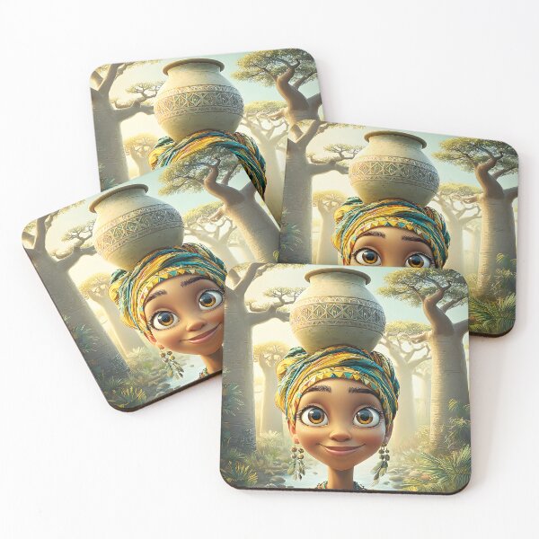 Item preview, African Girl Balancing Pot in Vibrant Landscape designed and sold by Artessie.