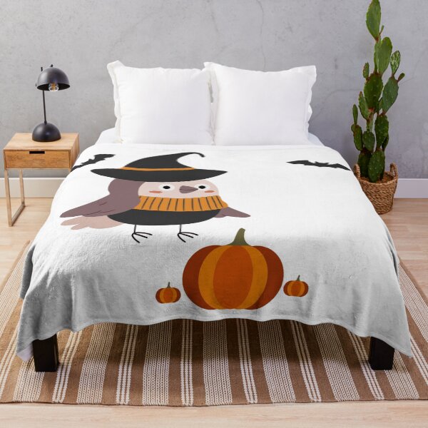 Item preview, Halloween Illustration with Sparrow Wearing a Magic Hat and Bat, Pumpkin Decoration designed and sold by AlginaPugachova.