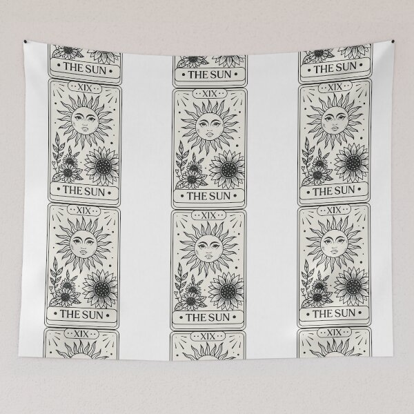 Item preview, The Sun Tarot Card Black and White Line Art designed and sold by ArtfulWeave.