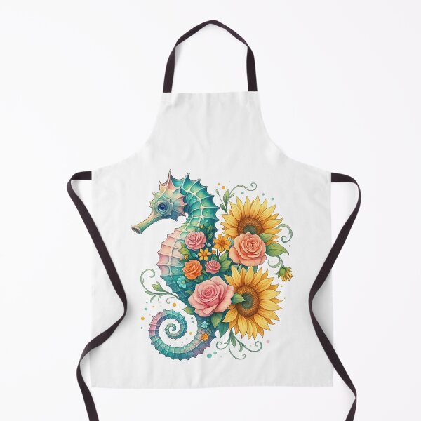 Item preview, Fantasy Seahorse with Floral Arrangement of Roses and Sunflowers designed and sold by ArtfulWeave.