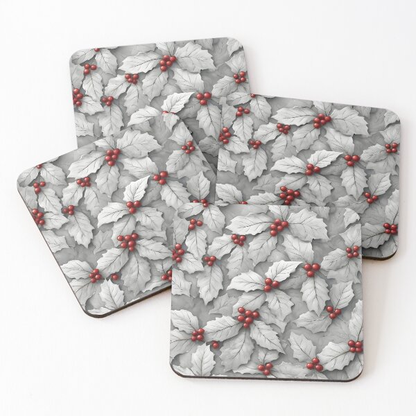 Item preview, Joyful Christmas Holly Leaves Joyeux Noel Holiday Foliage Red and White designed and sold by LeafPrints.
