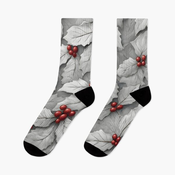 Item preview, Joyful Christmas Holly Leaves Joyeux Noel Holiday Foliage Red and White designed and sold by LeafPrints.