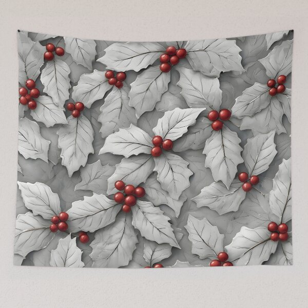 Item preview, Joyful Christmas Holly Leaves Joyeux Noel Holiday Foliage Red and White designed and sold by LeafPrints.