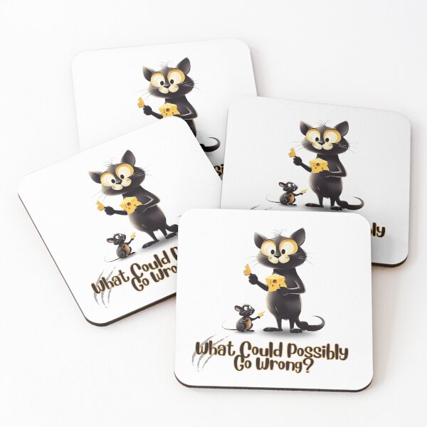 Item preview, Big-Eyed Black Cat Sharing Cheese – “What Could Possibly Go Wrong?” Illustration designed and sold by ShadeScapeArt.
