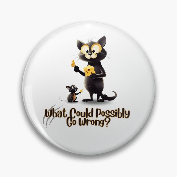Item preview, Big-Eyed Black Cat Sharing Cheese – “What Could Possibly Go Wrong?” Illustration designed and sold by ShadeScapeArt.