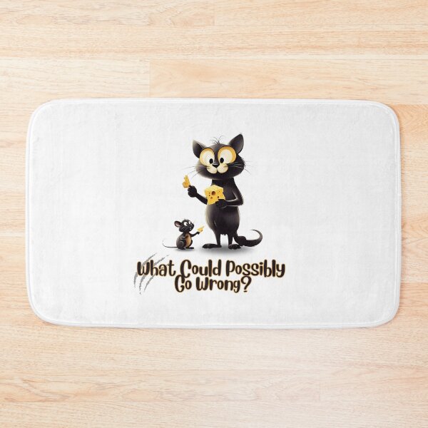 Item preview, Big-Eyed Black Cat Sharing Cheese – “What Could Possibly Go Wrong?” Illustration designed and sold by ShadeScapeArt.