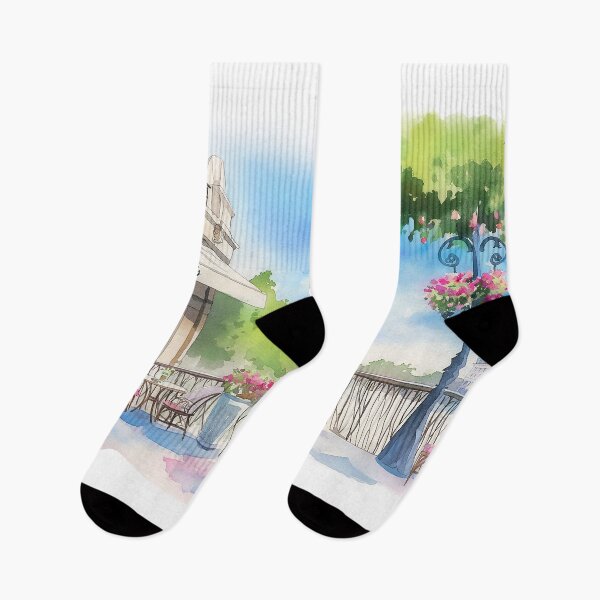 Item preview, Bonjour Paris Watercolor Café Scene – Eiffel Tower View Art Print designed and sold by Ramona-Gliga.