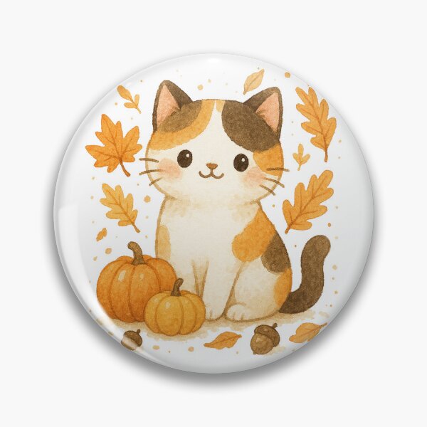 Item preview, Cute Calico Cat autumn pumpkins illustration designed and sold by BigBlueArt.