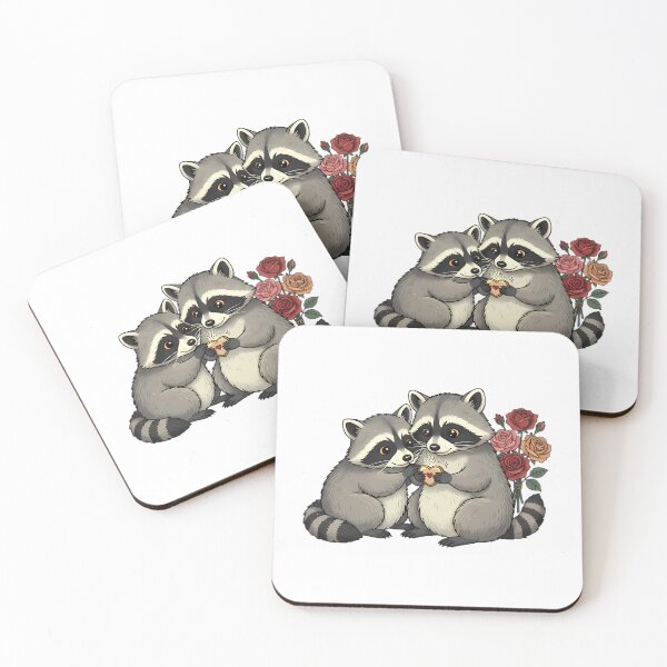 Item preview, Raccoon Couple Sharing a Heart Cookie with Roses designed and sold by Linework Studio.
