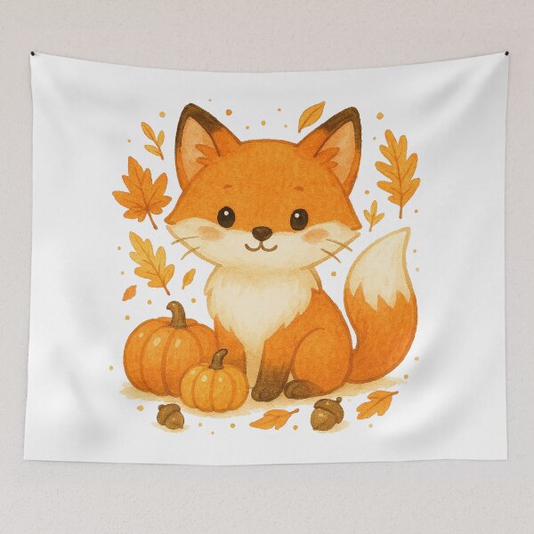 Item preview, Cute Red Fox autumn pumpkins illustration designed and sold by BigBlueArt.
