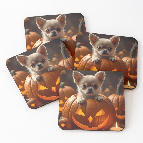 Item preview, A cute chiwawa dog sits on a glowing pumpkin designed and sold by Designfs.