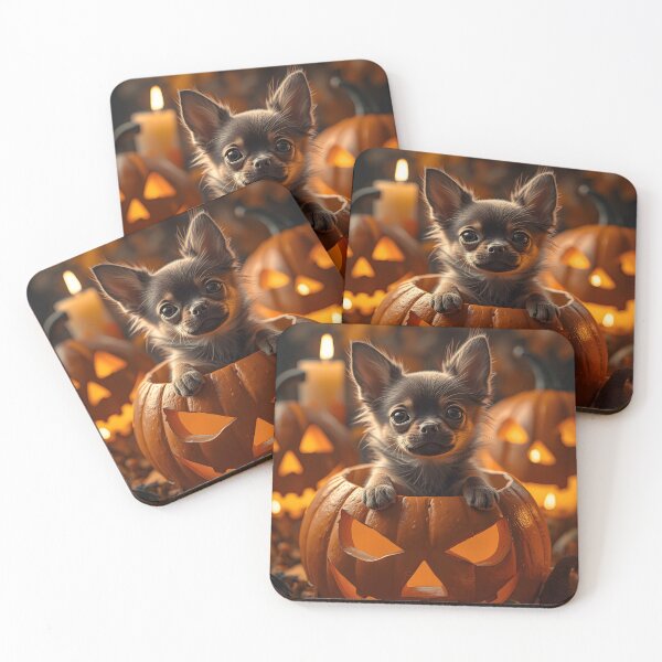 Item preview, A chiwawa dog sits on a glowing pumpkin designed and sold by Designfs.