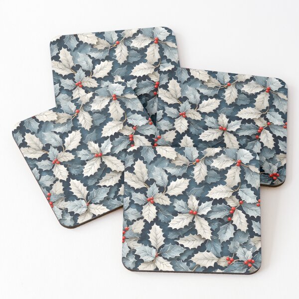 Item preview, Joyful Christmas Holly Leaves Joyeux Noel Holiday Foliage White and Blue designed and sold by LeafPrints.