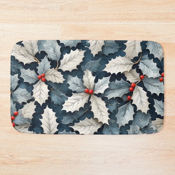 Item preview, Joyful Christmas Holly Leaves Joyeux Noel Holiday Foliage White and Blue designed and sold by LeafPrints.